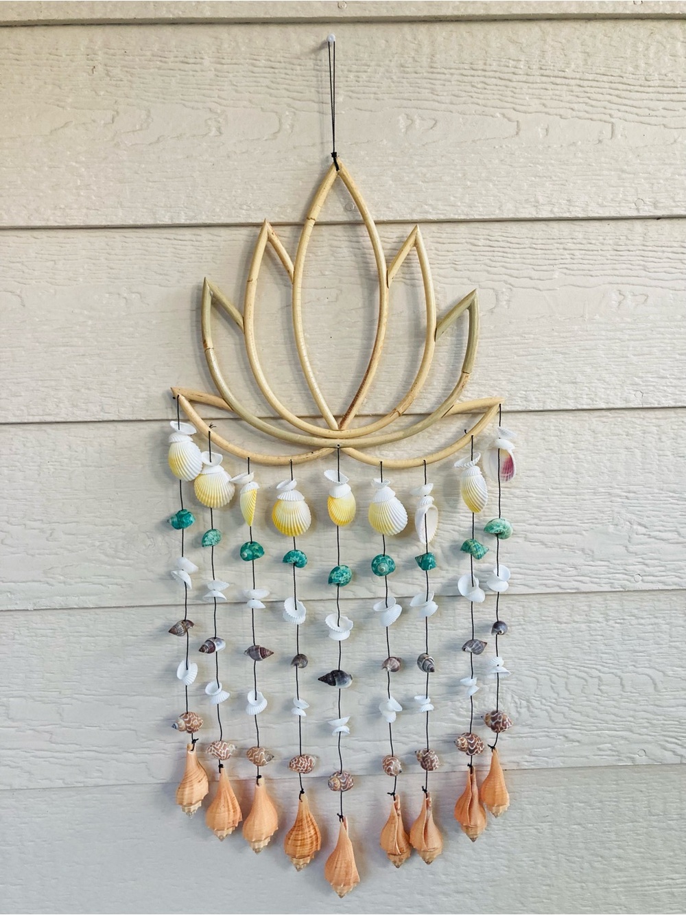 Lotus Shell Hanging Wind Chime - Yellow, Green, White, Tan Shells